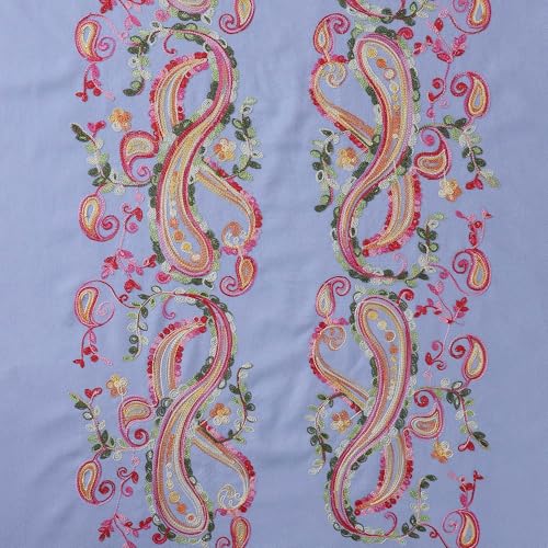 Embroidered Brushed Shawl Paisley Leaves Pattern Scarf Soft Ponchos Wrap Cape With Fringes - color: 033-baby Blue