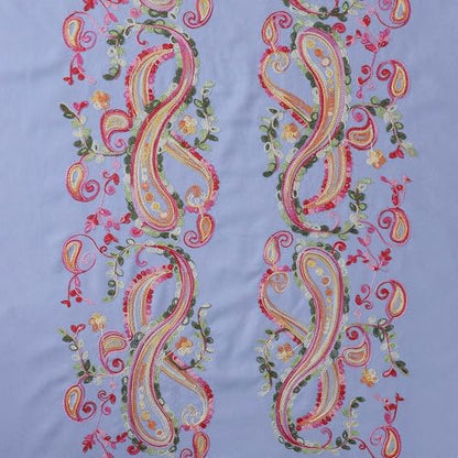 Embroidered Brushed Shawl Paisley Leaves Pattern Scarf Soft Ponchos Wrap Cape With Fringes - color: 033-baby Blue