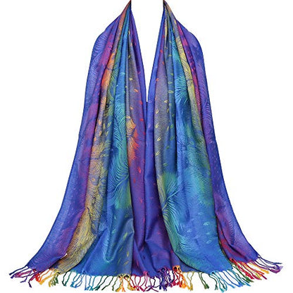 Colorful flowers Jacquard cotton pashmina Women Wrap Shawl tassels Scarves - color: Thm02-03