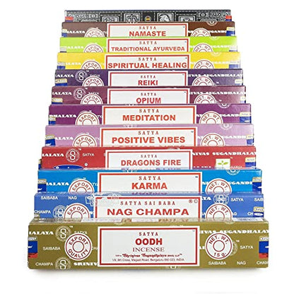 Satya Natural Incense Sticks Assortment – 12 Pack, 15g Each – Hand Rolled in India – Aromatherapy, Meditation, Yoga, Relaxation, Stress Relief, Home Fragrance - color: Satya Set B