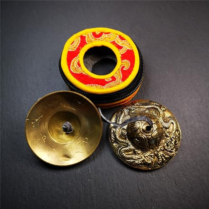 Tibetan Tingsha Bell Set - Tibetan Cymbals - for Sound Healing, Yoga, Meditation, and Mindfulness,Handmade in Nepal,Made of Brass,Dragon Pattern,6.5cm/2.6 inch - color: 1-Brass-Dragon-6.5cm