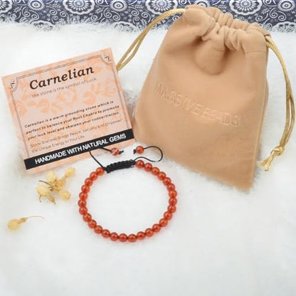 MASSIVE BEADS Handmade Yoga Natural Stone Crystal Healing Power Energy Gifts for Unisex Adult Bracelet Macrame Adjustable - color: Carnelian(Luck), size: 6mm