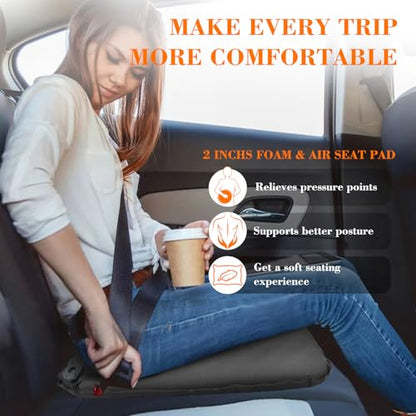 Inflatable Stadium Seat Cushion, Self-Inflating Memory Foam Airplane Seats Cushion for Long Flight Lightweight & Compact Chair Sitting Pad for Travel Camping Bleachers Office Sports Events