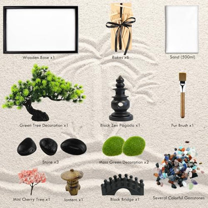 Artcome Japanese Zen Sand Garden for Desk - Home, Office Desk Accessories - Bamboo Crafted Meditation Therapy Tray - Mindful Relaxation and Meditation Tool for Stress Relief - Gift Set - size: 11" x 7" x 7.3"