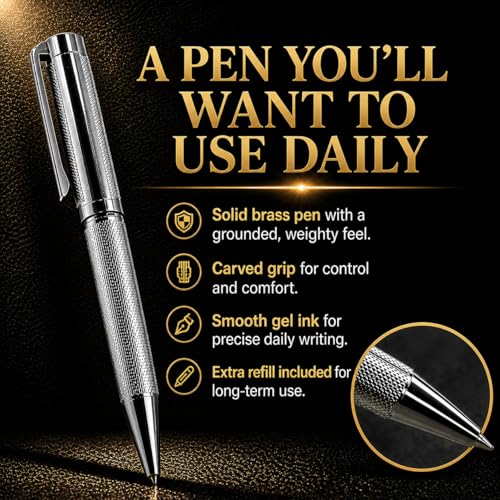 Journal & Pen Set for Men | Guided Mindfulness Journal with Brass Pen | 13-Week Self Mastery System for Gratitude, Reflection & Self Improvement | A5 Vegan Leather | Premium Gift Box - style: With Pen