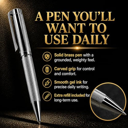 Journal & Pen Set for Men | Guided Mindfulness Journal with Brass Pen | 13-Week Self Mastery System for Gratitude, Reflection & Self Improvement | A5 Vegan Leather | Premium Gift Box - style: With Pen