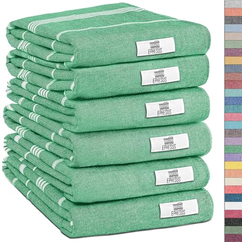 EPHESUS TOWELS Turkish Hand Towels - Set of 6 | 18" x 30" - Decorative Boho Turkish Hand Towel for Bathroom, Kitchen, Guest, Face, Hair, Tea, Dishcloth (Sultan, Benetton) - color: Benetton