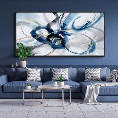 KLAKLA Extra Large Wall Art - Abstract Huge Canvas Picture Wall Decor Living Room Oversized Artwork for Walls Bedroom Office Decoration Modern Frame Wall Art - color: Blue abstract - 4, size: 30x60