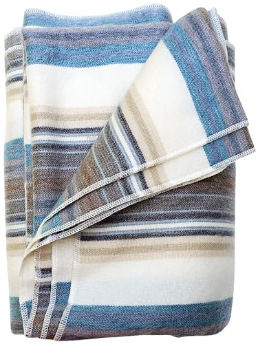 Alpaca Wool Throw Blanket | Super Soft, Lightweight, Breathable and Hypoallergenic | Non-Itchy or Scratchy (Blue White Varicolored, Striped) - color: Blue White Varicolored