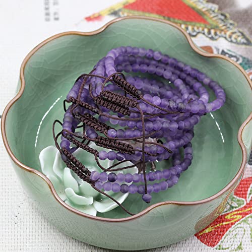 Keleny Natural Gemtones 4mm Round Beads Crystal Adjustable Braided Macrame Tassels Bracelets Unisex - color: A Grade Matt Amethyst