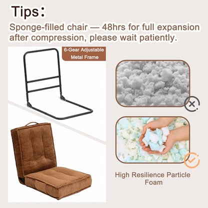 Adjustable Floor Chair with Back Support, 6-Position, Folding Japanese Meditation Tatami Chair, Comfy Gaming Chairs for Adults, Accent Sofa Reading Chairs, Living Room, Bedroom, Coffee - color: Coffee