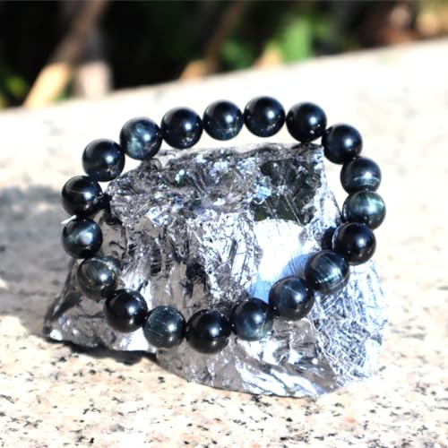 Natural Handmade Healing Chakra Bracelet - color: 12mm-Blue Tiger Eye-FOR 8-8.7 INCH WRIST