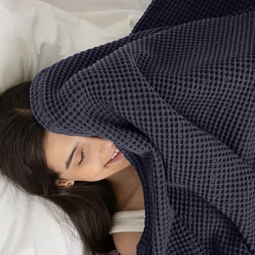 Waffle Blanket Queen Size Bed, 100% Cotton Soft Lightweight Breathable Summer Blanket, Waffle Weave Queen Size Bed Blanket: Grey (90"x90") - color: Grey, size: Queen (90" x 90")