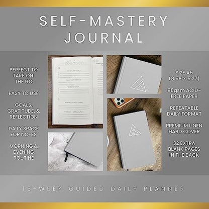Self-Mastery Journal for Men - Daily Productivity Journal for Happiness, Gratitude Journal, Mindfulness, Self Care & Reflection – Goal Journal, Guided Journal for Men & Women – Inspirational Journal - color: Gray