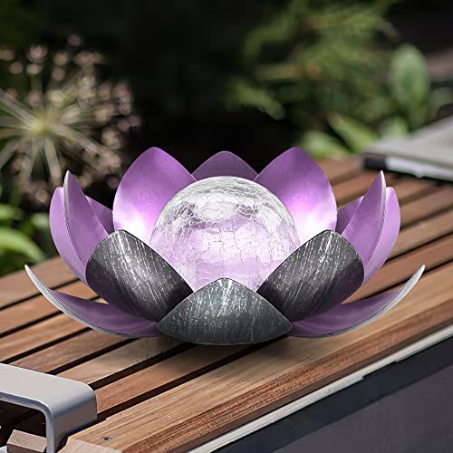 Solar Light Outdoor, Metal Glass Decorative Waterproof Garden Light LED Solar Flower Lights for Patio, Lawn,Walkway,Tabletop,Ground (Purple) - color: Purple