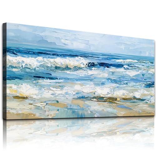 WLWBINTING Beach Wall Art Large Abstract Art Wall Art For Living Room Bedroom Ocean Painting Wall Decor Canvas Prints Abstract Beach textured Pictures Modern Office Home Decor Artwork Ready To Hang - color: Abstract Sea Wave Painting, size: 48"L x 24"W