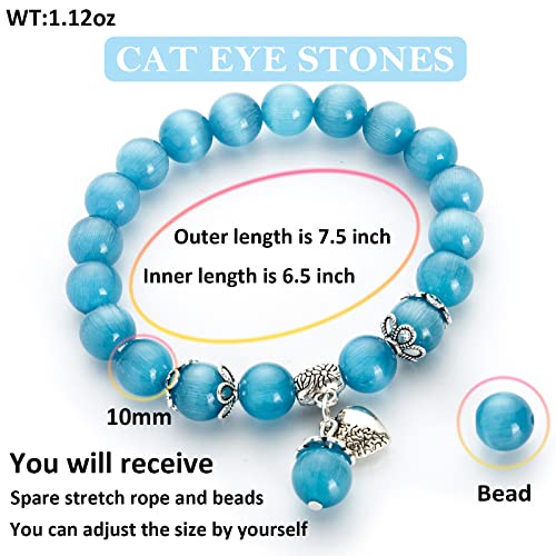 Natural Stretch Gemstone Bracelet Healing Stone Beaded Bracelets for Women Men Gifts (Unisex) - color: Blue