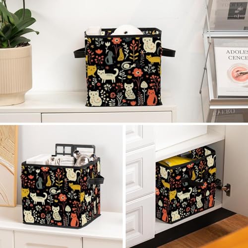 Storage Bags,Clothes Storage Bins Foldable with Handle,1-Pc,Cat Bird Dog and Flower