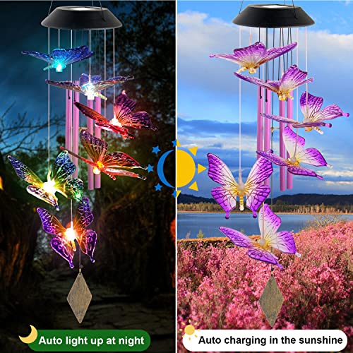 Butterfly Solar Wind Chimes,new Gift for All mom/dad/Women/Grandma/Daughter/Aunt/Friend/Wife and Sister. Yard Decor,Gardening Birthday Gift, Christmas Decorations,Patio Decor - size: Butterfly Bell