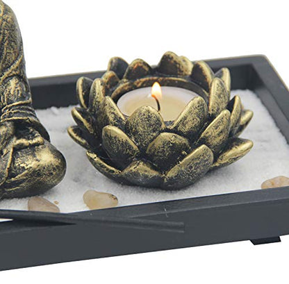 DharmaObjects Zen Garden Buddha Statue Lotus Tea Light Candle and Incense Holder Complete Set Home Décor Gift