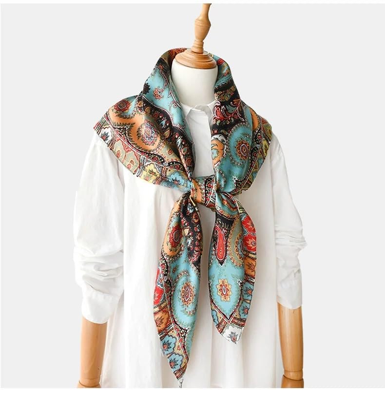 ANDANTINO 100% Silk Scarf 43" Large Square Lightweight Headscarf& Shawl–Women Hair Wraps-With Gift Packed - color: Paisley-blue