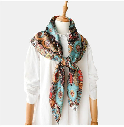 ANDANTINO 100% Silk Scarf 43" Large Square Lightweight Headscarf& Shawl–Women Hair Wraps-With Gift Packed - color: Paisley-blue