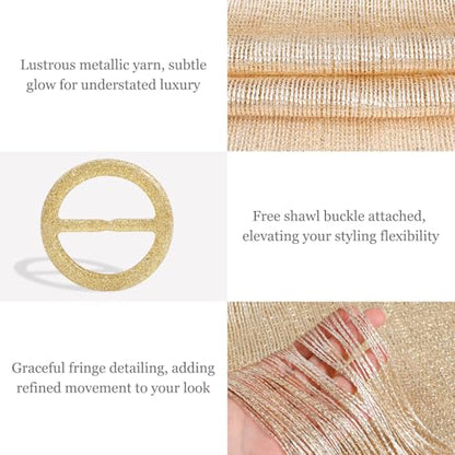 Sumolux Shawls Wraps for Evening Dresses Metallic Glitter Shawls Scarf for Women Sparkling Wedding with Free Buckle - color: Champagne Gold