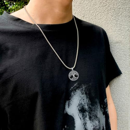 Tree of Life Necklace 925 Sterling Silver Round Tree of Life Pendant Jewelry for Men Women, w/Stainless Steel Chain 22''+2'' - style: A06-Obsidian