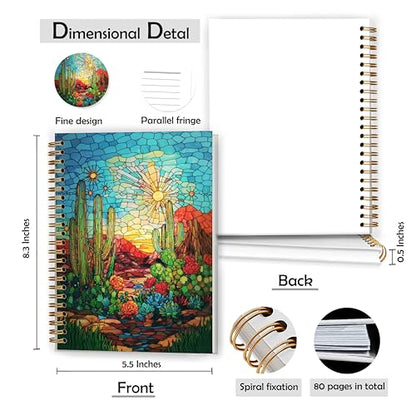 Country Western Southwestern Cactus Notebook, Cactus Journal, Colorful Arizona Desert Landscape Hardcover Spiral Notebooks 5.5x8.3 Inch - color: Color_5