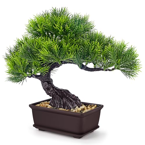 Der Rose 8 Inch Fake Plants Artificial Bonsai Tree Cedar for Home Office Desk Table Shelf Japanese Zen Decor (Pine) - color: Green-pine
