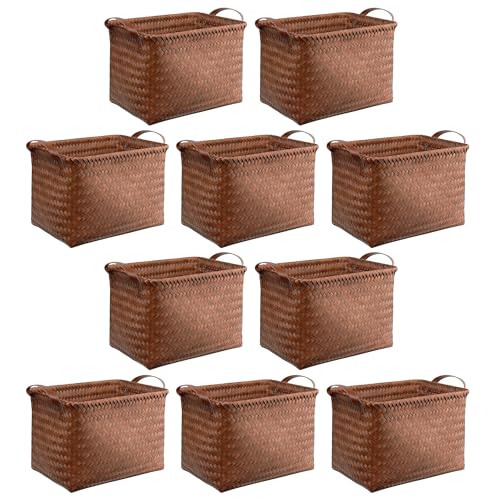 BROWNLILY Handwoven Clothes Basket Laundry Hampers Large Wicker Storage Baskets for Shelves Blankets Closet Storage Bins Car Bedroom Bathroom Organizers and Storage Bath (Pack of 10, Brown) - color: Brown*10