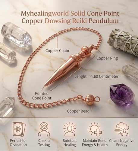 Copper Metal Light Weight Solid Cone Point Pendulum Healing Dowsing Reiki Pendulum for Divination and Meditation Copper Pendulum - color: Light Weight Cone Copper Metal Pendulum