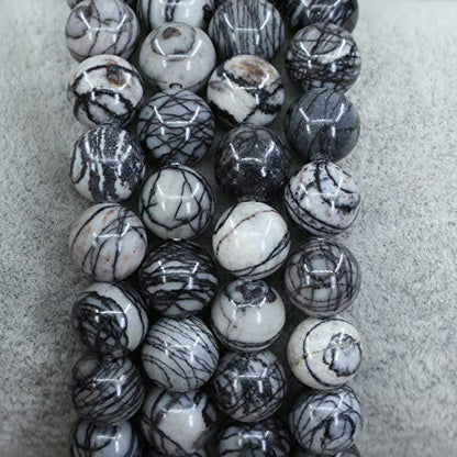 Keleny Gem Semi Precious Gemstones 8mm Natural Quartzite Stone Round Beads Crystal Stretch Bracelet 7 Inch Unisex - color: Grey Frosted Picasso Jasper