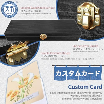 XYJ Wooden Storage Box with Lid, Dried Raffia Decor, Greeting Card, Rectangular Gift Box, Wood Container Decorative Boxes for Knives, DIY Crafts, Home Deocration, Jewelry