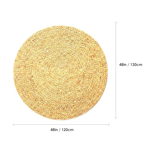 Water Hyacinth Meditation Mat | Non-Slip Exercise & Fitness Mat for Meditation | Natural Rug, Straw Floor Mat for Living Room, Bedroom and More