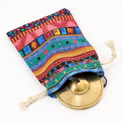 Boao Tibetan Bells Tingsha Cymbals Meditation Chime Bells with Tibetan Drawstring Cloth Bag, 6.3 cm Yoga Finger Meditation Chime for Percussion Instrument(Smooth Embossed)