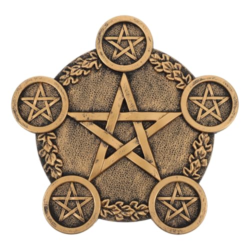 Luxshiny Pentacle Star Candleholder Decorative Desktop Altar Plate for Rituals and Mystical Props with Bright Copper Finish Compact Space-Saving Design for Home and Ceremony Use