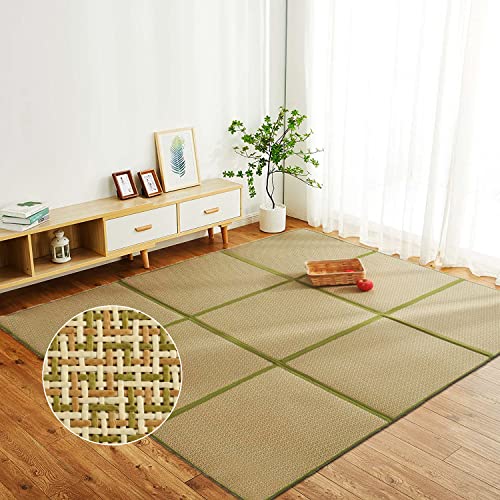 Nisorpa 71'' x 71'' Japanese Tatami Mat Igusa Tatami Mattress 0.47'' Thick Japanese Floor Mattress Rattan Non-Slip Breathable Memory Foam Area Rug Bedroom Mat, Green - color: Green