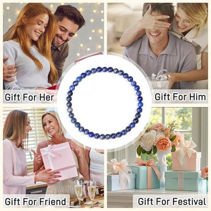 MAIBAOTA Healing Crystal Bracelet for Women Men, 8/4 mm Natural Stone Beaded Bracelets, Jewelry Birthday Gifts, Round Gemstones Stretch Bracelets - color: Blue-Lapis Lazuli, size: 4 mm