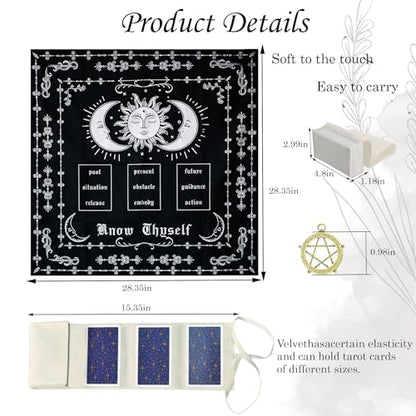 Knana Tarot Altar Cloth - Silk Mat for Reading with Tarot Card Bag - color: Tarot Card Layout