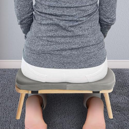 Meditation Bench - Bamboo Wood, Foldable Meditation Stool with Velvet Cushion Cover & Carrying Bag - Prayer Kneeler Chair for Yoga Or Sitting (Grey)