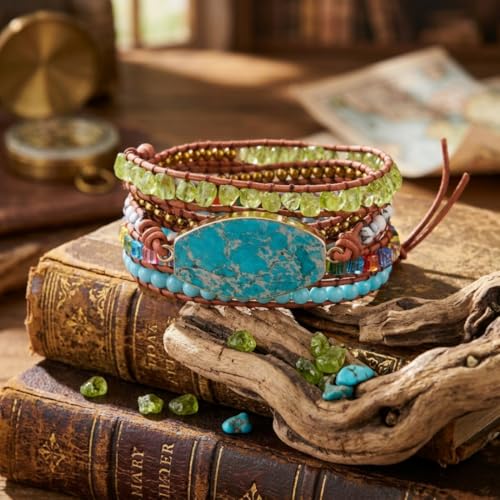 YGLINE Boho Handmade Natural Stone Wrap Bracelets Jasper Crystal Beads Bracelet Jewelry - color: green jasper 2