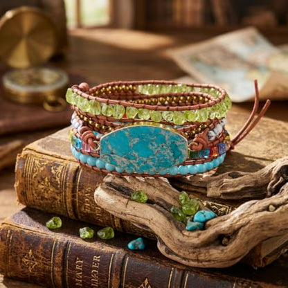 YGLINE Boho Handmade Natural Stone Wrap Bracelets Jasper Crystal Beads Bracelet Jewelry - color: green jasper 2