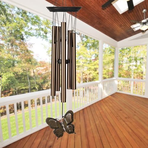 Woodstock Wind Chimes My Butterfly Chime, Bronze Aluminum Tubes, Small 21-Inch, Light Airy Sound Wind Chime for Outdoor Decor for Garden