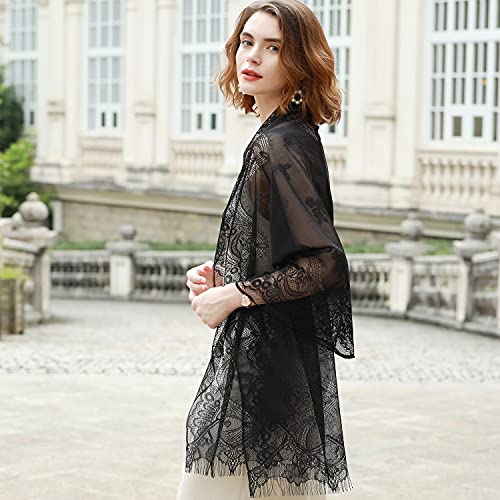 RIIQIICHY Shawls and Wraps for Evening Dresses Scarfs for Women Pashmina Wedding Formal Shawl - color: Black-3