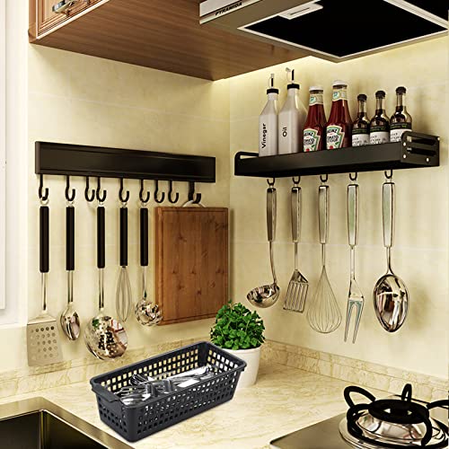 Slim Plastic Storage Baskets, Black, 6 Packs