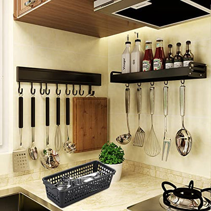 Slim Plastic Storage Baskets, Black, 6 Packs
