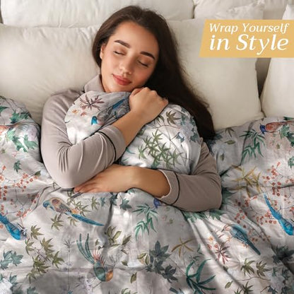 Maison d' Hermine Throw Blanket for Couch Lightweight Soft Warm Breathable Cotton Throw Blankets for Bed Girls Boys Women Men Gifts Sofa Living Room Spring Summer (Hokuzai - Grey, 50'' X 60'')