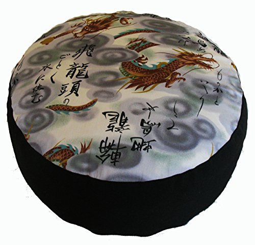 Meditation Cushion Zafu Pillow Buckwheat & Kapok Fill - Limited Edition Kenji Dragons - color: Kenji Dragons