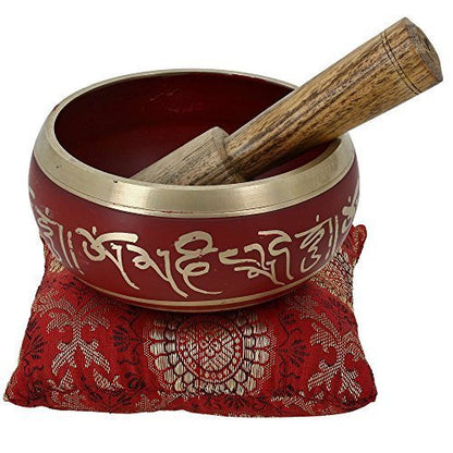 Ajuny Tibetan Singing Bowl Set Handmade Brass Sound Bowl for Meditation Yoga Chakra Healing Stress Relief Spiritual Mindfulness Authentic Unique Spiritual Gifts for Men & Women (Red)